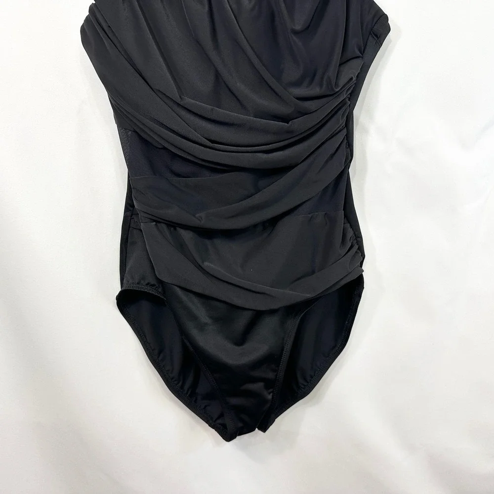 Miraclesuit Black One Piece Swimsuit Ruched Tummy Control Bandeau Tank 348